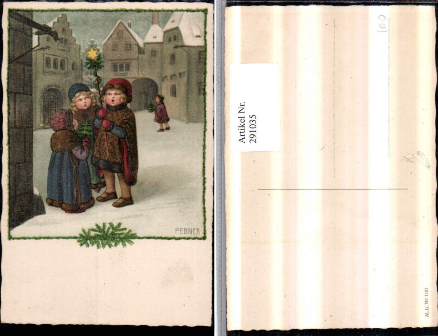 291035,Künstler AK Pauli Ebner Winterdorf Kinder Sternsinger Winterbild