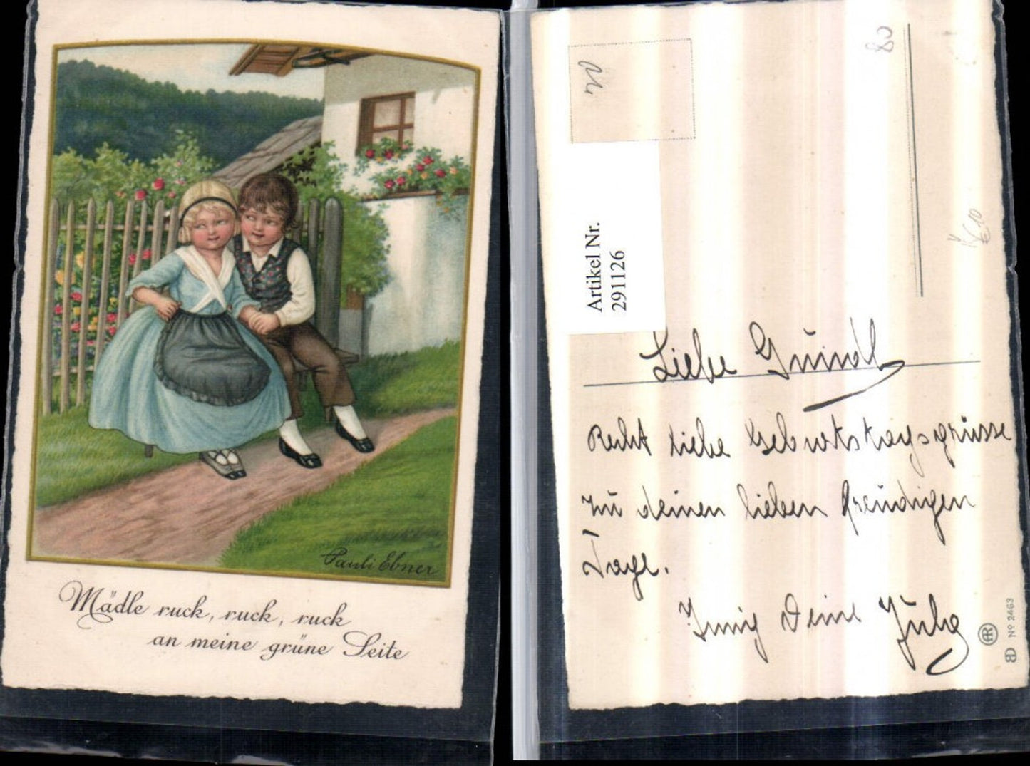 291126,Künstler AK Pauli Ebner Kinder Liebe Händchen haltend Spruch pub August Rökl 2463