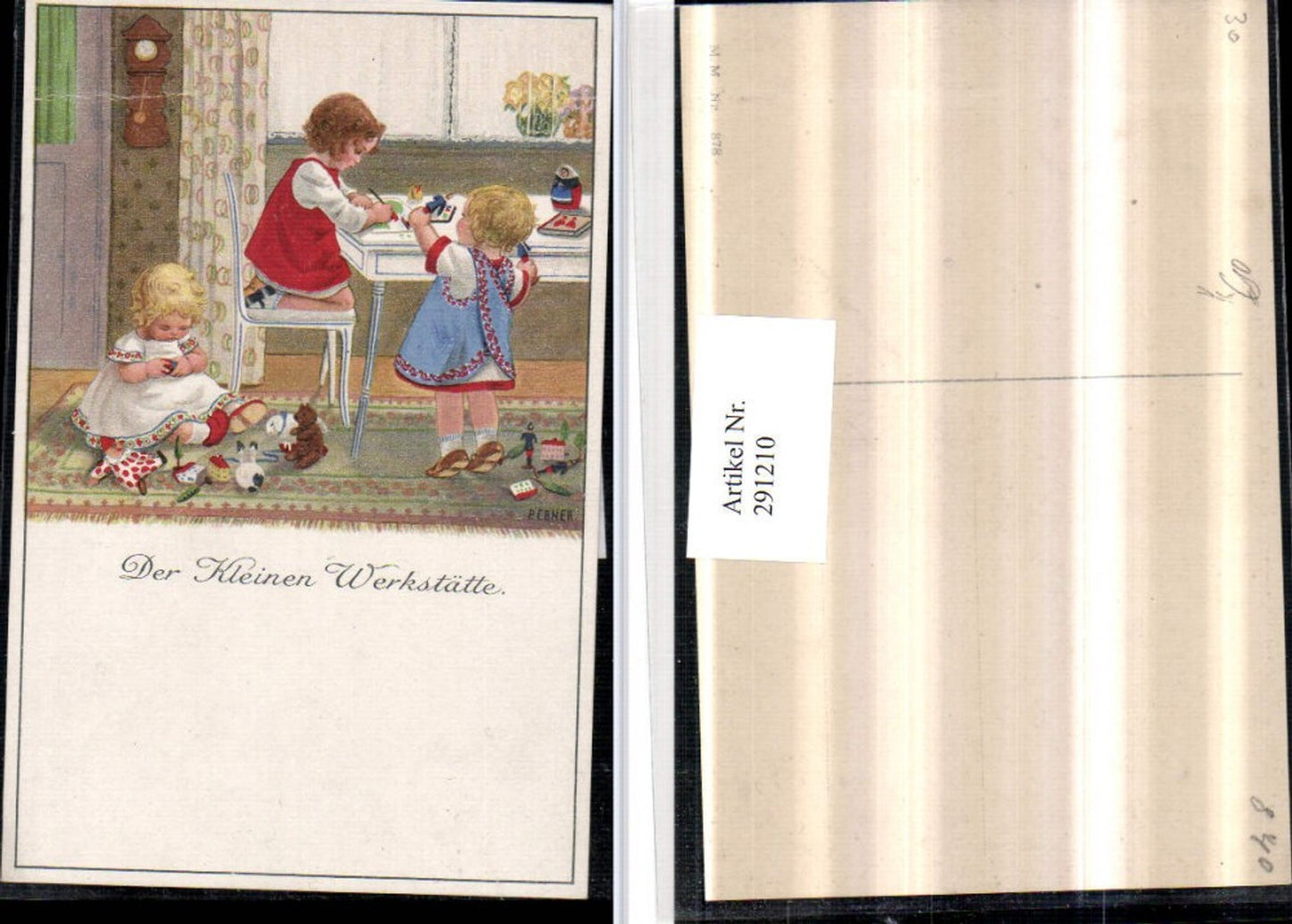 291210,Künstler AK Pauli Ebner Werkstätte Kinder b. Malen Spielzeug Puppe Pendeluhr pub M. Munk 878