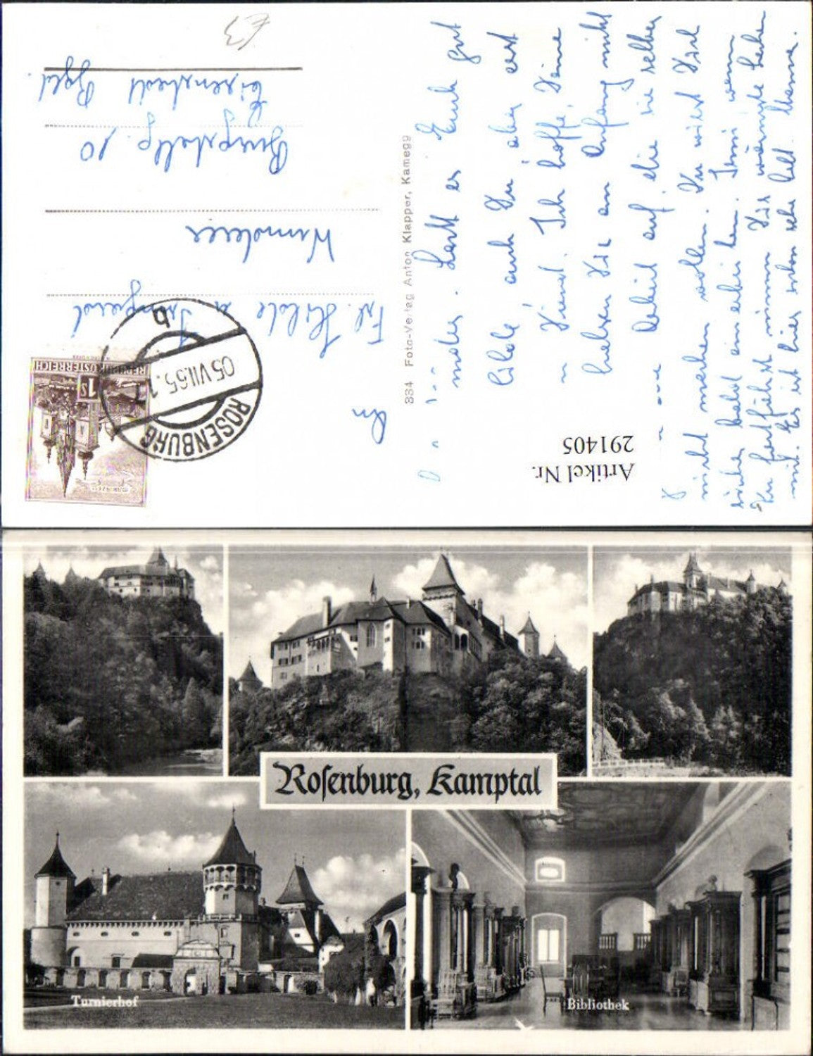 291405,Rosenburg im Kamptal Schloss Turnierhof Bibliothek Mehrbildkarte