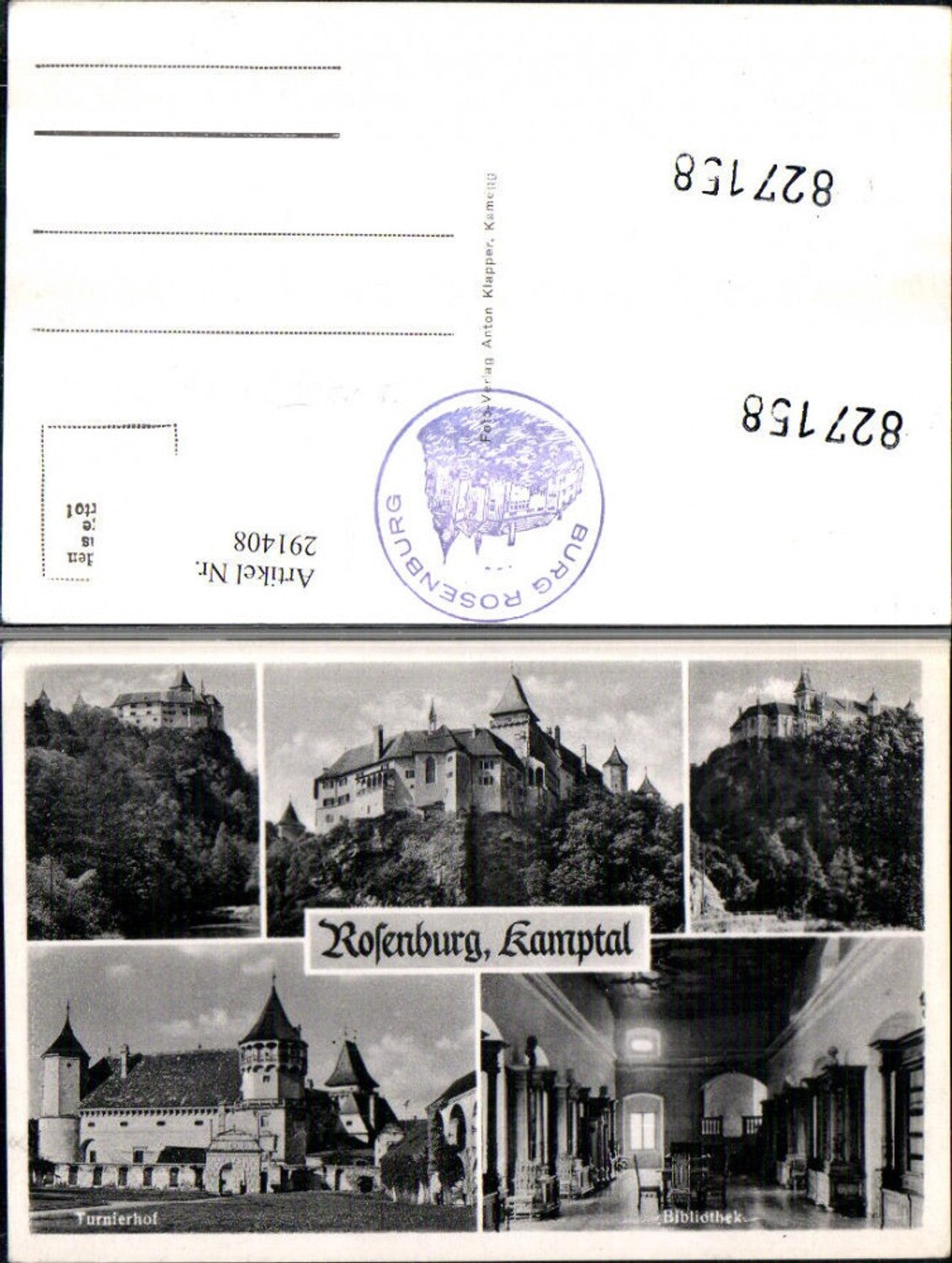 291408,Rosenburg im Kamptal Schloss Turnierhof Bibliothek Mehrbildkarte