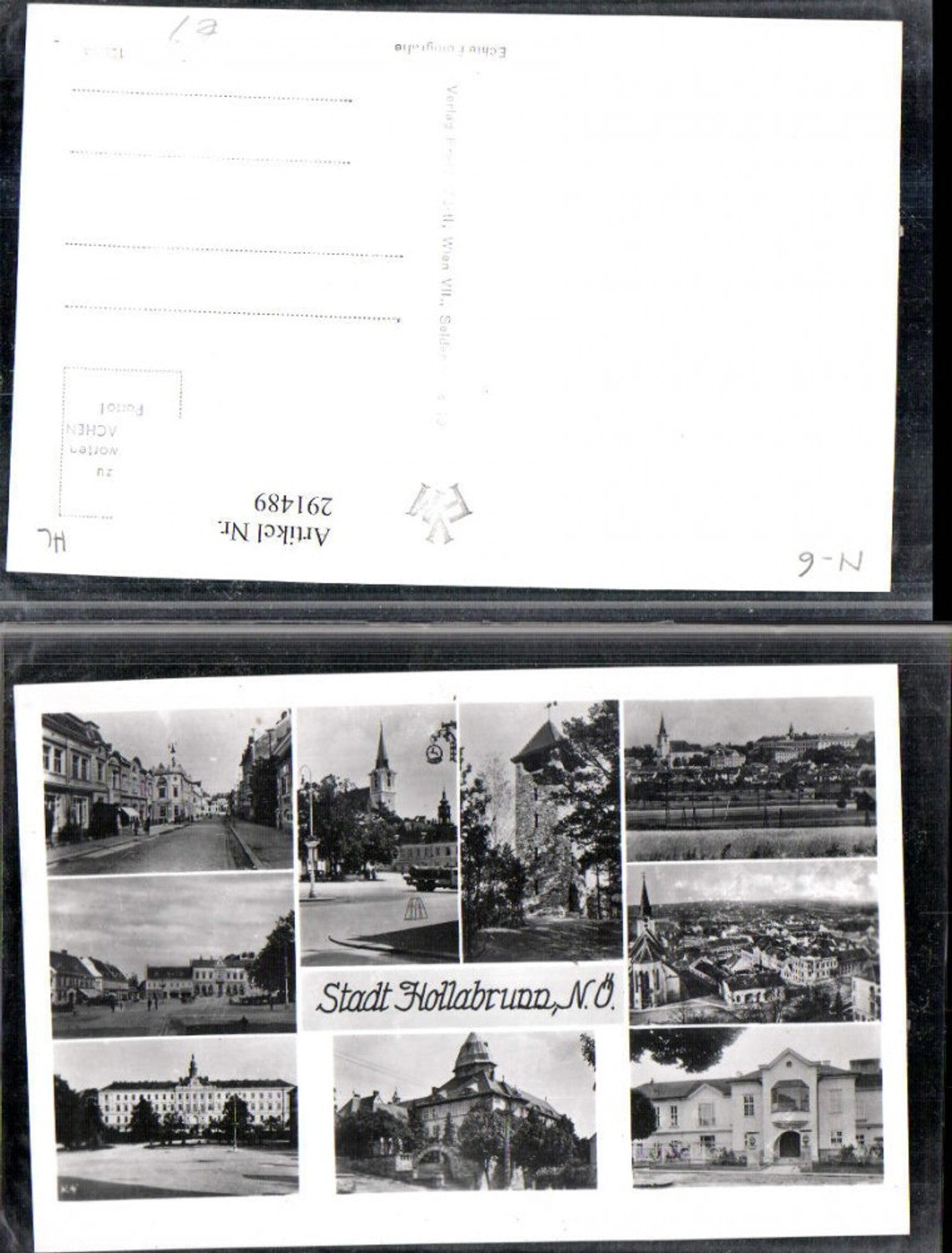 291489,Hollabrunn Totale Kirche Turm Straßenansicht Schloss Mehrbildkarte