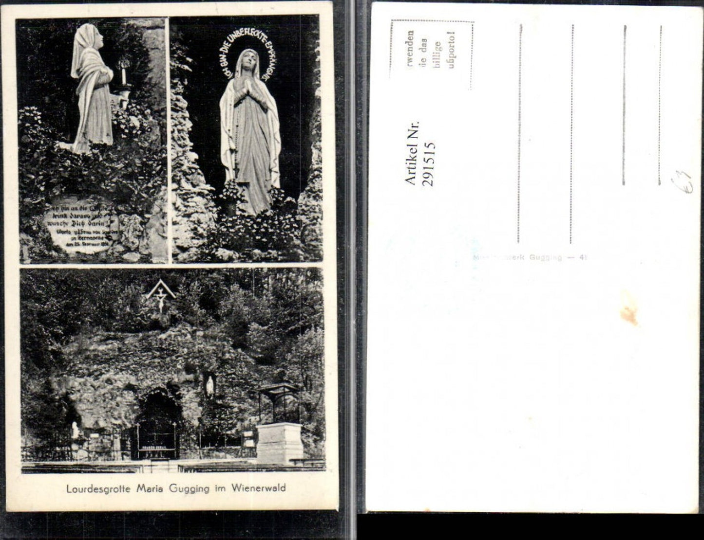 291515,Maria Gugging im Wienerwald Lourdesgrotte Grotte Madonna Statue Mehrbildkarte