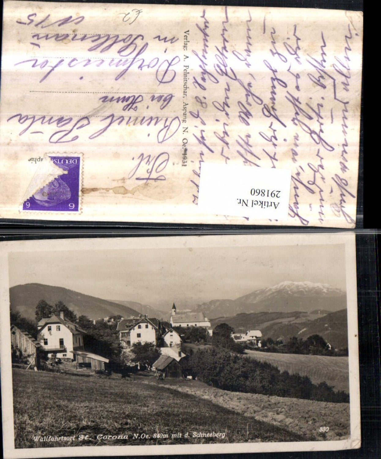 291860,St. Corona am Wechsel Teilansicht m. Schneeberg Bergkulisse