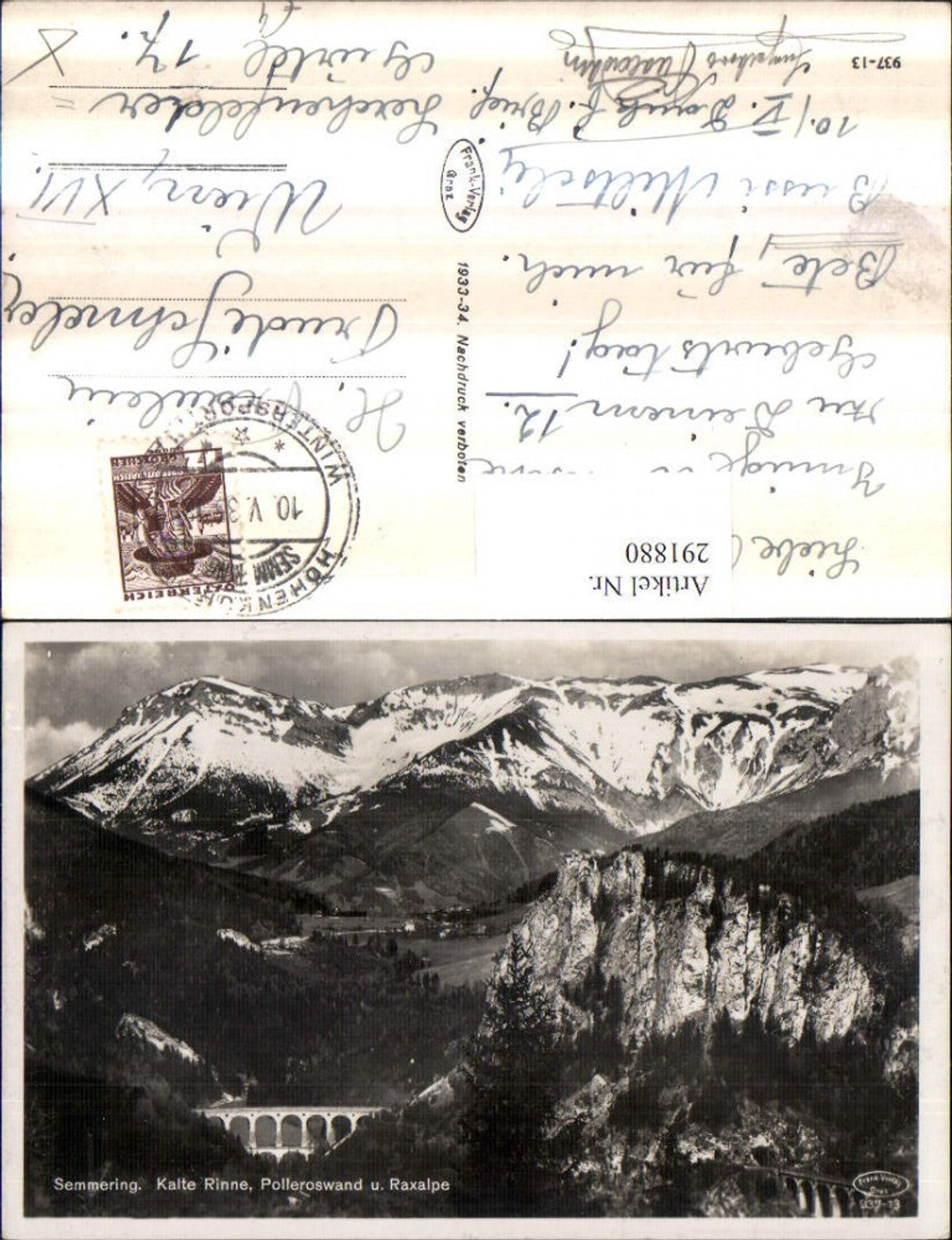 291880,Semmering Semmeringbahn Viadukt Kalte Rinne Pollerowand u. Raxalpe Bergkulisse