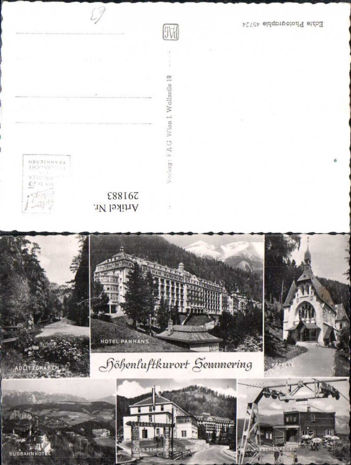 291883,Semmering Hotel Panhans Kapelle Südbahnhotel Hirschenkogel Adlitzgraben Mehrbildkarte