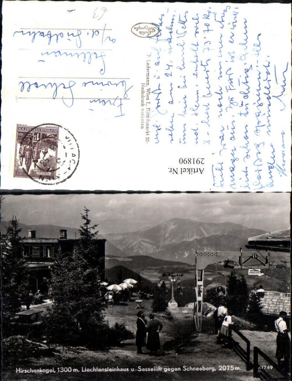 291890,Hirschenkogel Liechtensteinhaus u. Sessellift geg. Schneeberg Bergkulisse b. Semmering