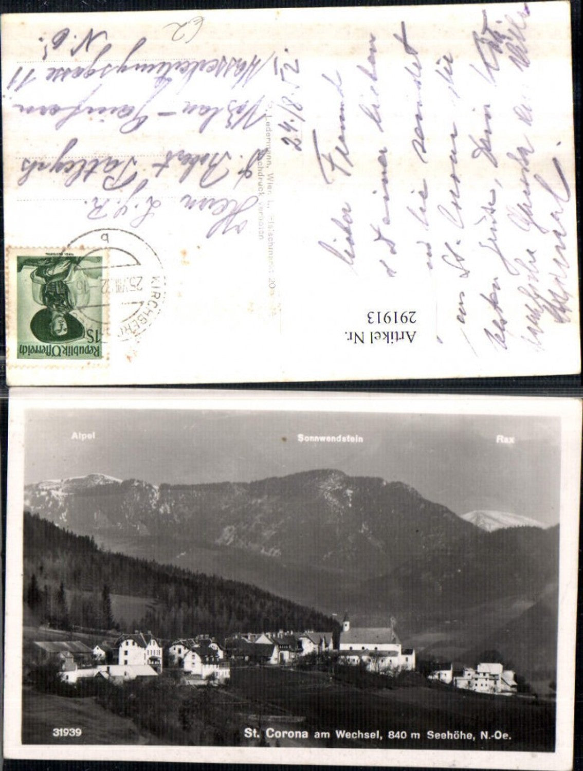 291913,St. Corona am Wechsel Totale m. Sonnwendstein Bergkulisse