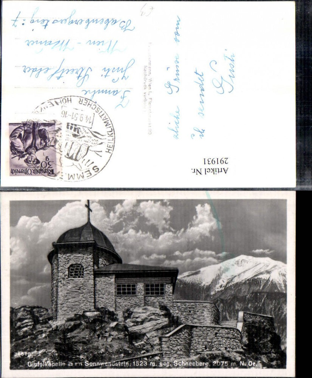 291931,Gipfelkapelle am Sonnwendstein geg. Schneeberg Bergkulisse b. Semmering