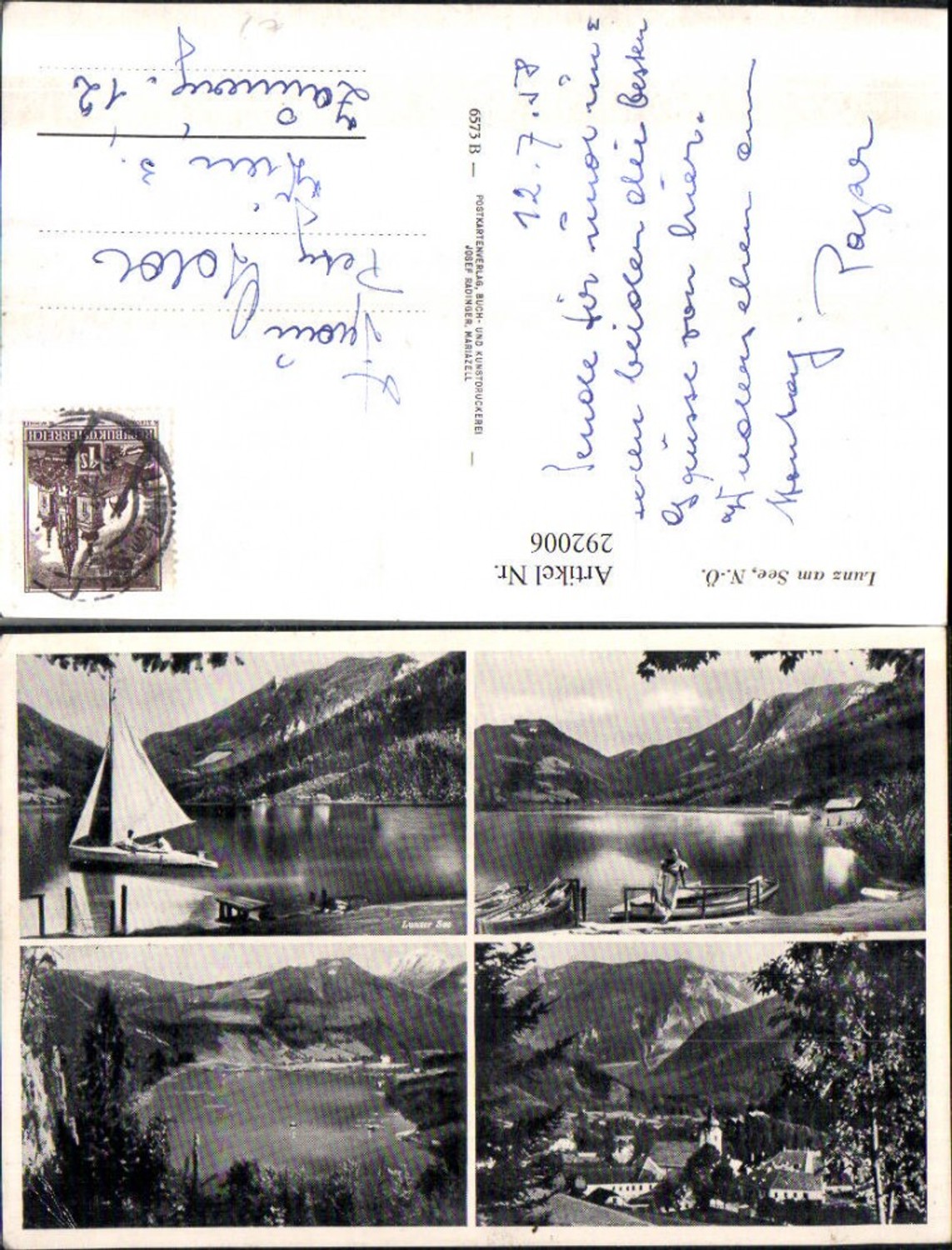 292006,Lunz am See Totale See Bergkulisse Segelboot Mehrbildkarte