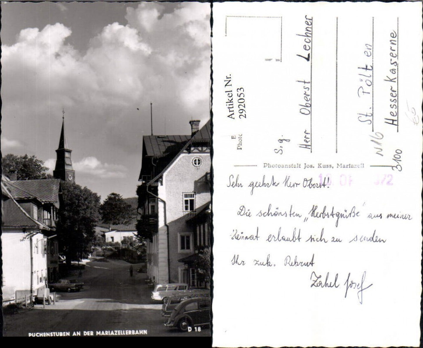 292053,Puchenstuben an d. Mariazellerbahn Straßenansicht Kirchenturm