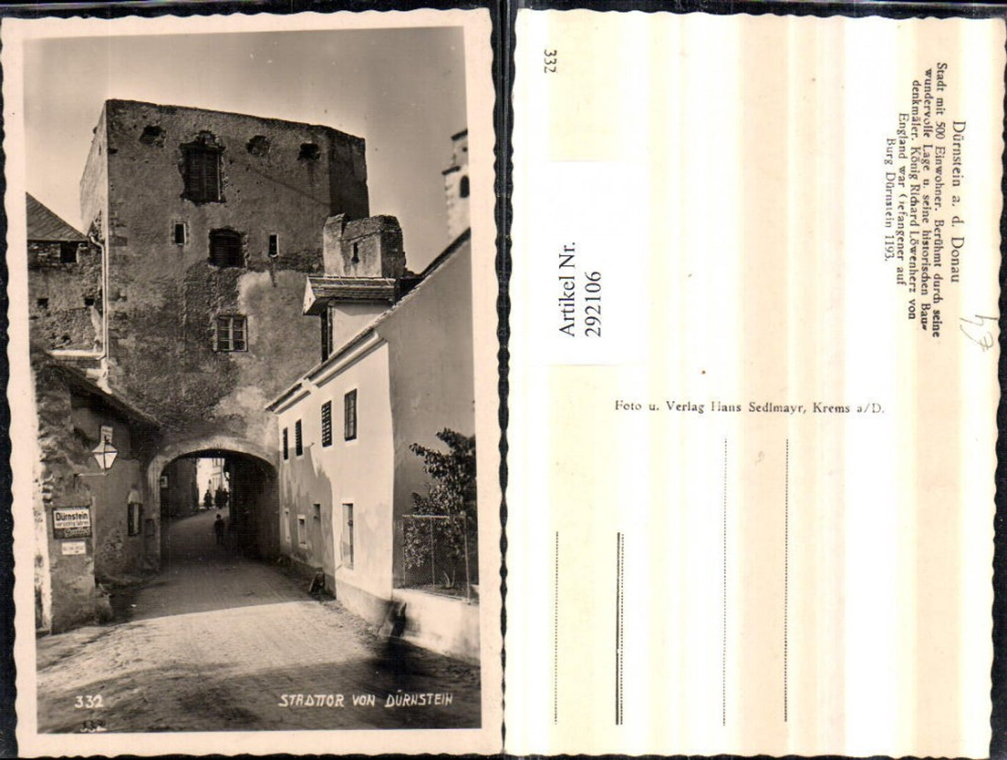 292106,Dürnstein an d. Donau Stadttor Straßenansicht