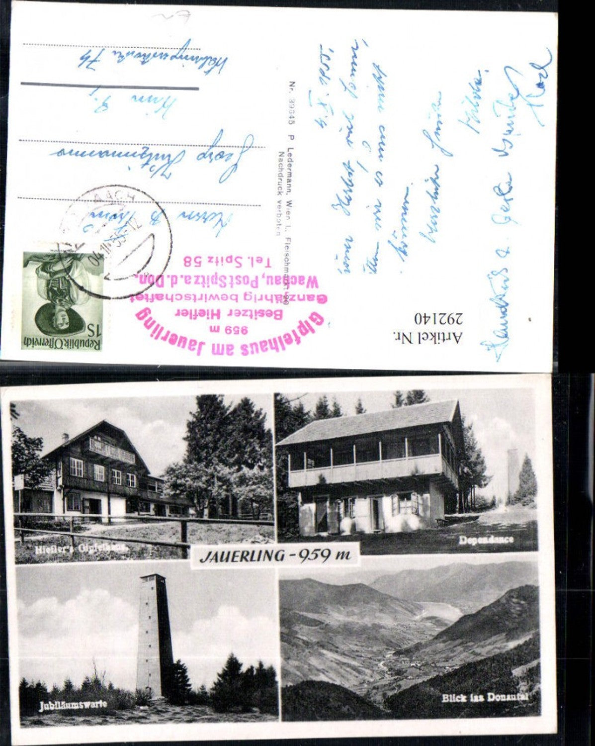 292140,Jauerling b. Spitz Jubiläumswarte Dependance Gipfelhaus Donautal Mehrbildkarte