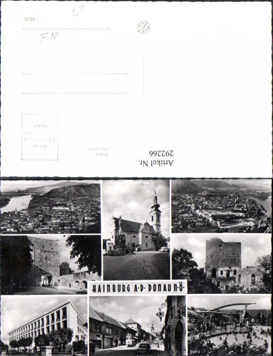 292266,Hainburg an d. Donau Totale Kirche Burgruine Schwimmbad Mehrbildkarte