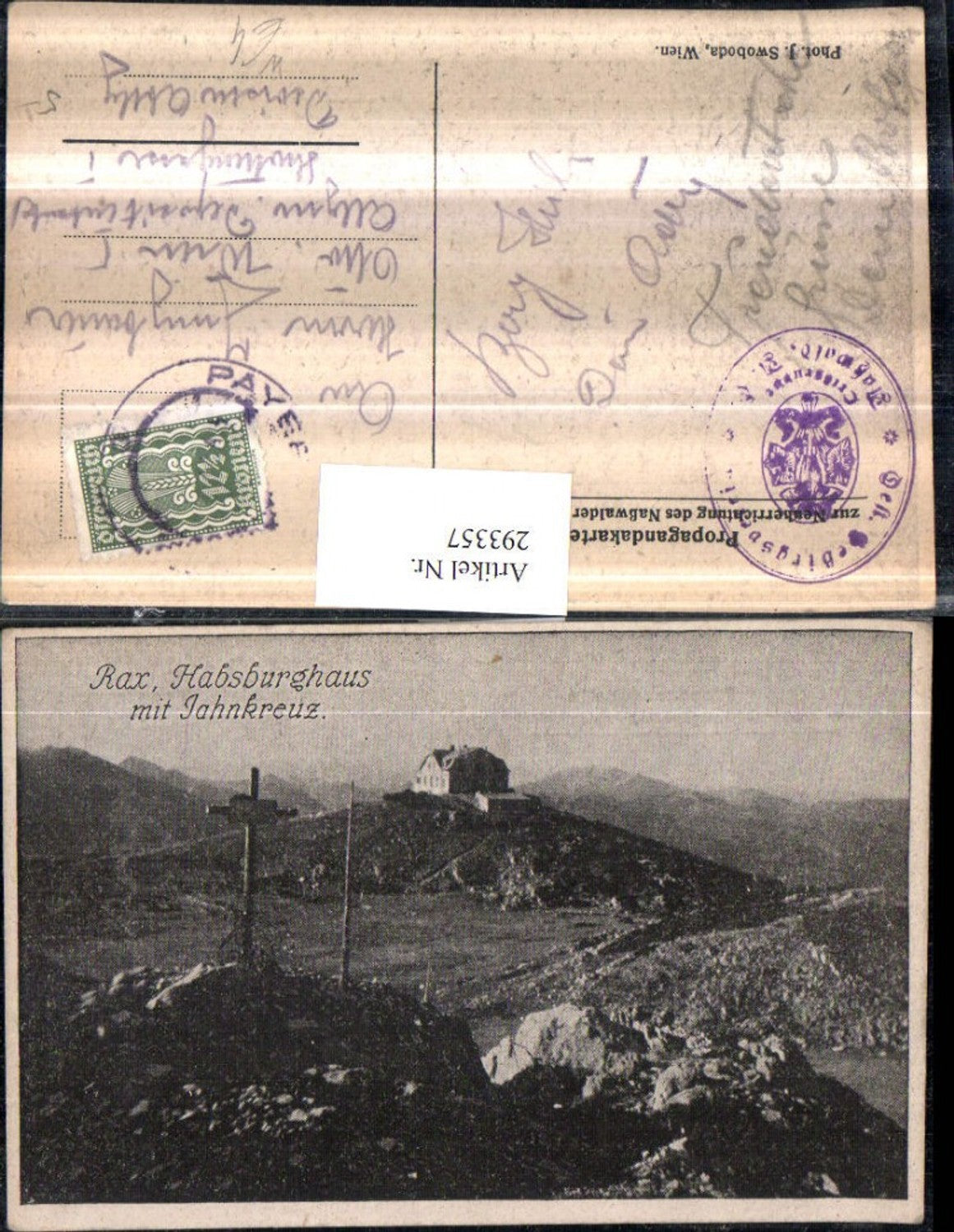 293357,Rax Habsburghaus Berghütte m. Jahnkreuz Bergkulisse b. Naßwald Schwarzau