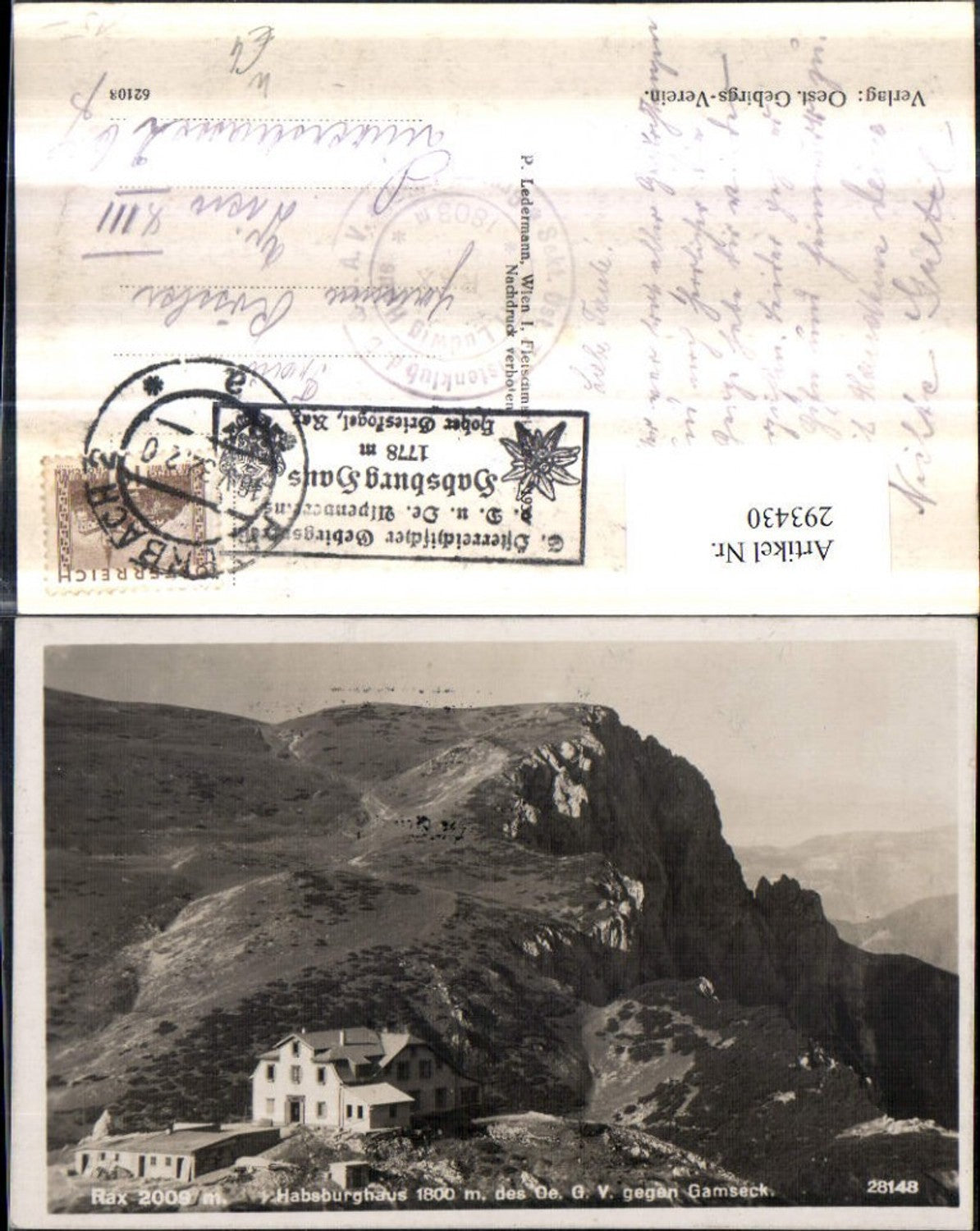 293430,Rax Habsburghaus Berghütte m. Gamseck Bergkulisse b. Naßwald Schwarzau