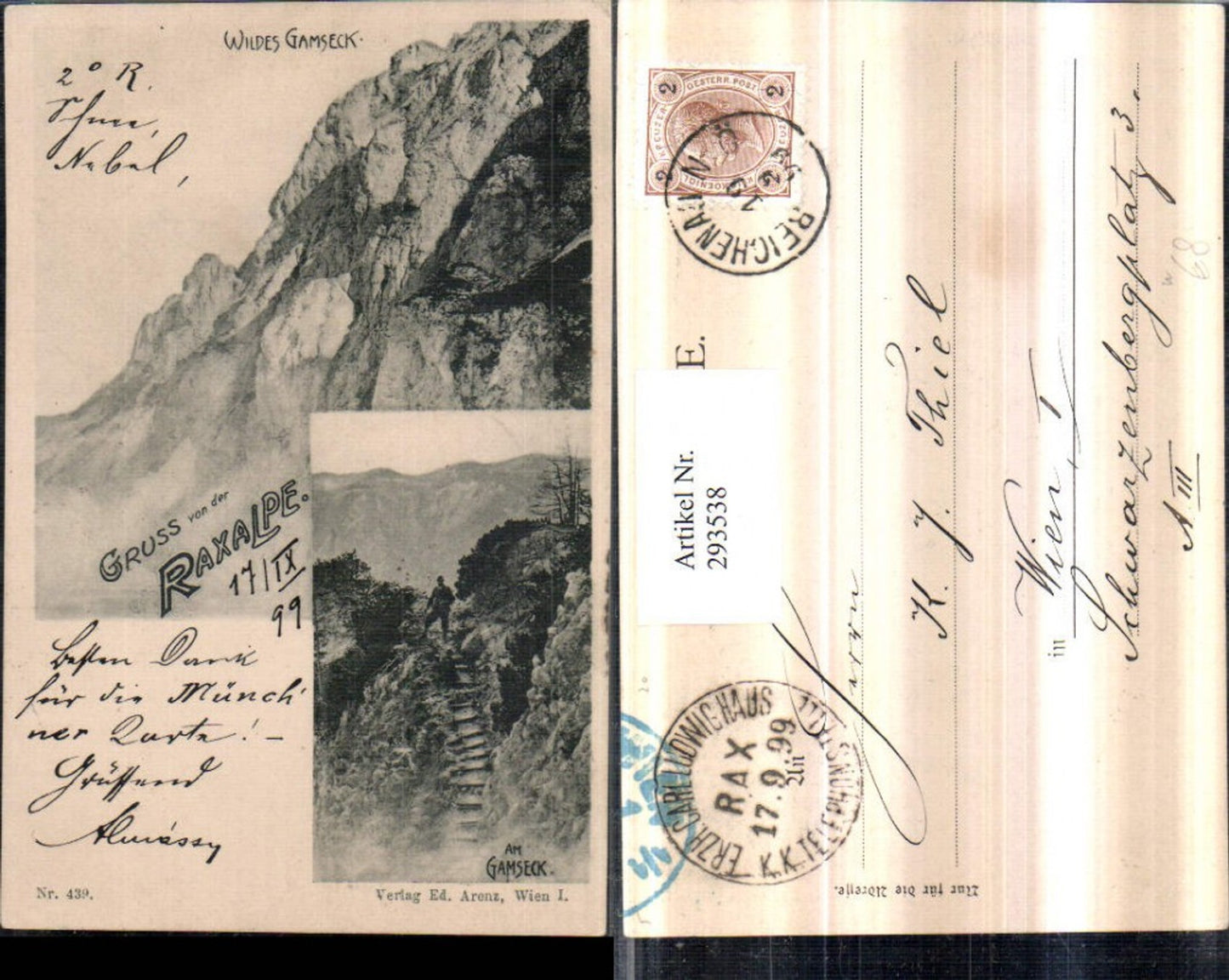 293538,Gruß von d. Raxalpe Wildes Gamseck Mehrbildkarte b. Naßwald Schwarzau