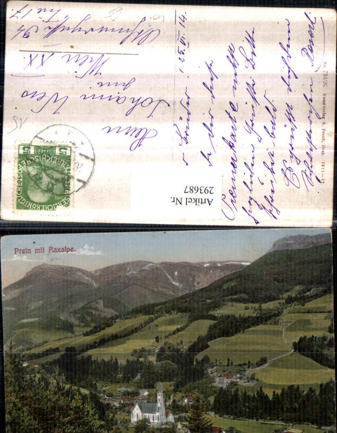 293687,Prein an d. Rax Teilansicht Kirche m. Raxalpe Bergkulisse