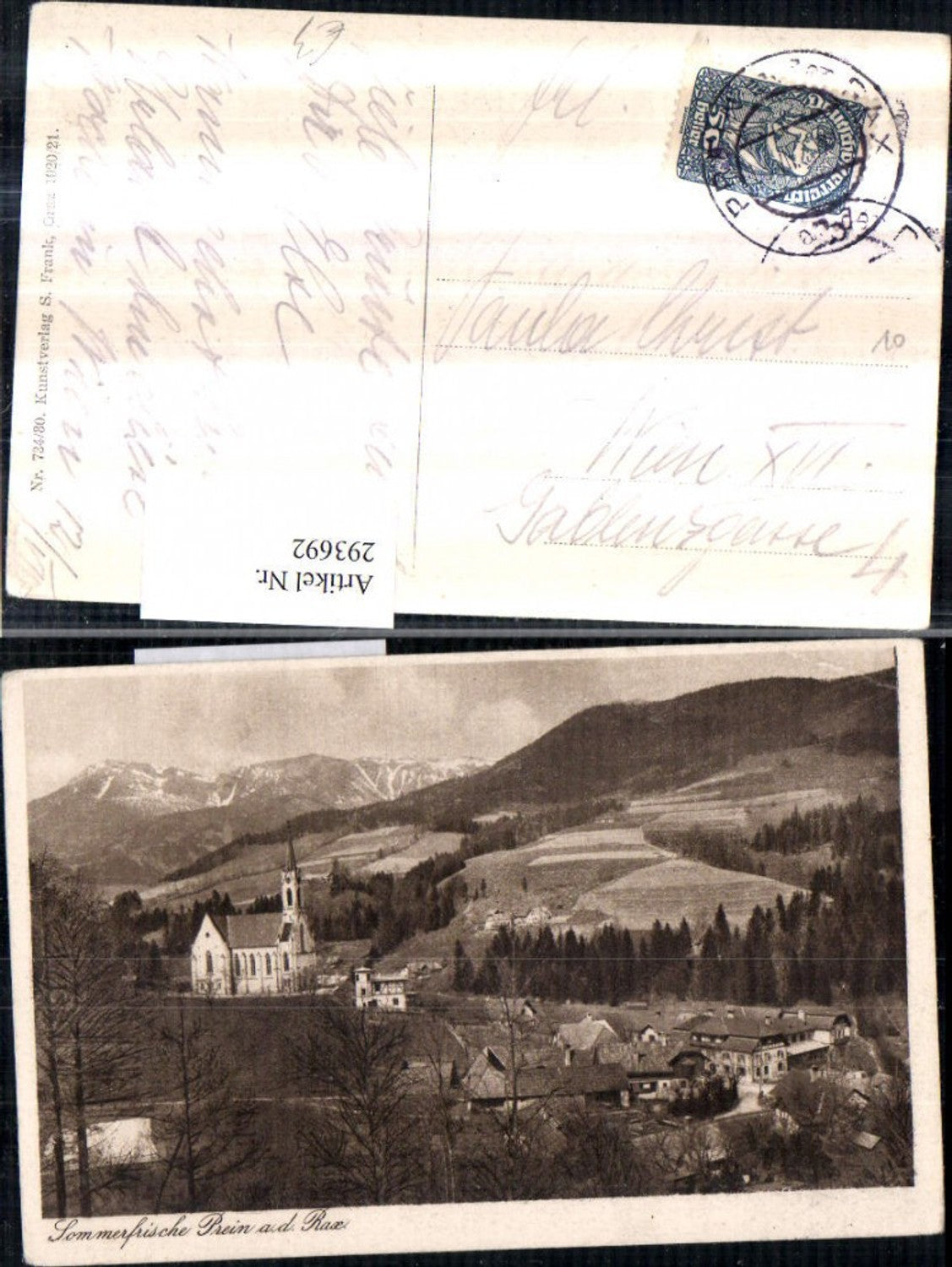 293692,Prein an d. Rax Teilansicht Kirche Bergkulisse
