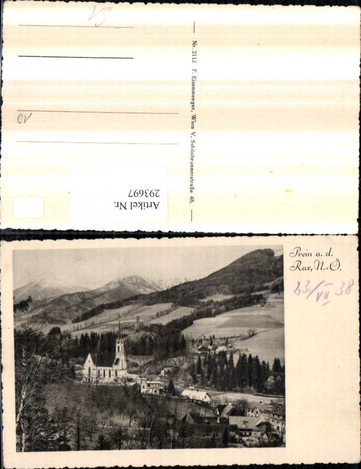 293697,Prein an d. Rax Teilansicht Kirche Bergkulisse