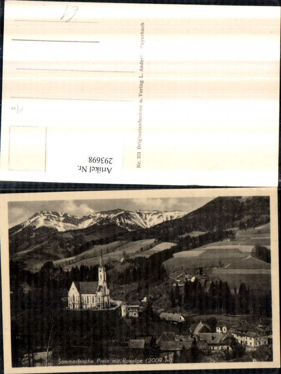 293698,Prein an d. Rax Teilansicht Kirche m. Raxalpe Bergkulisse