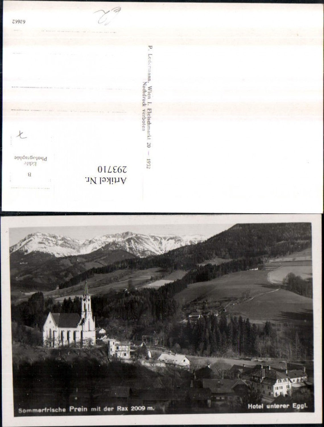293710,Prein an d. Rax Kirche u. Hotel unterer Eggl m. Rax Bergkulisse