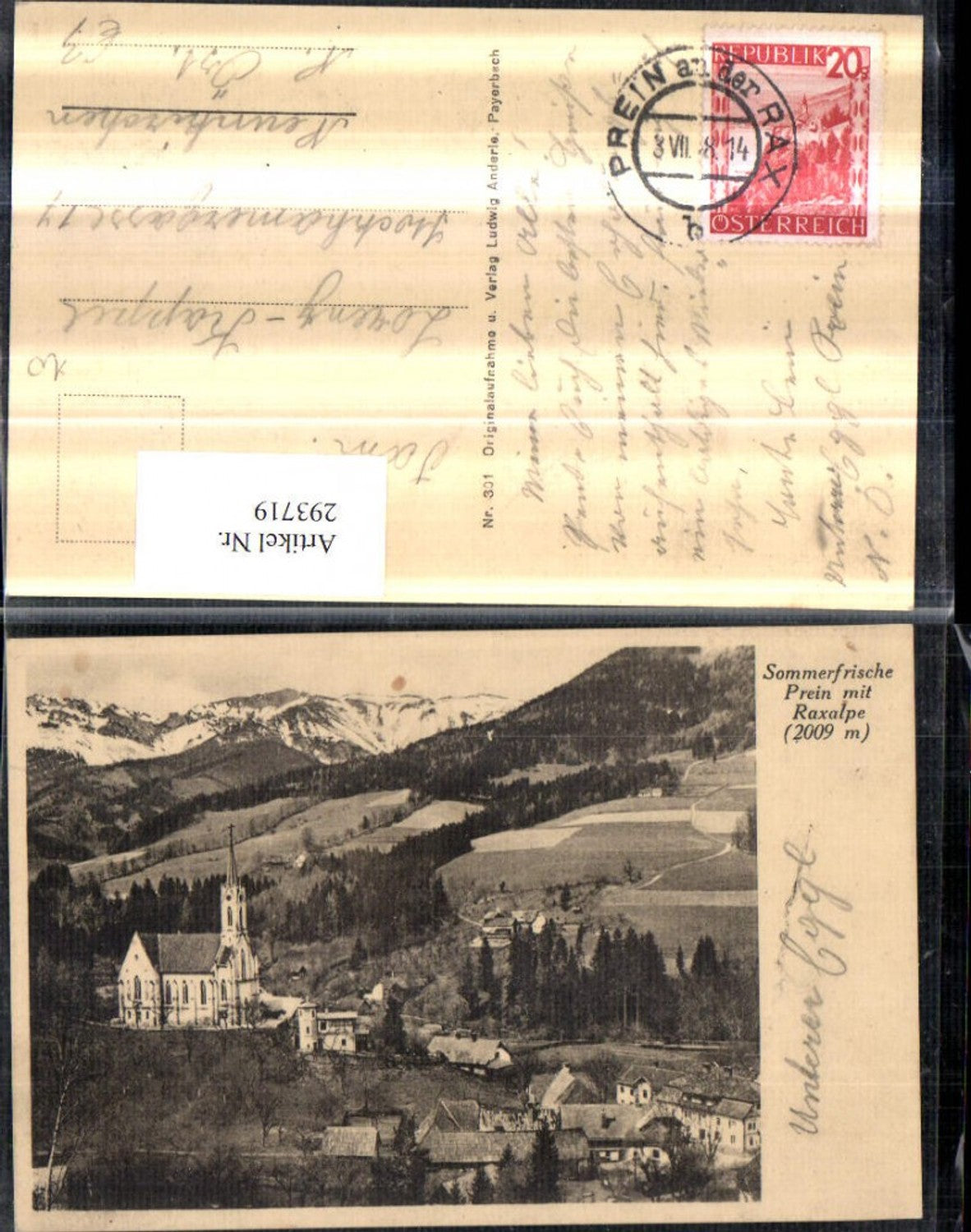 293719,Prein an d. Rax Teilansicht Kirche m. Raxalpe Bergkulisse