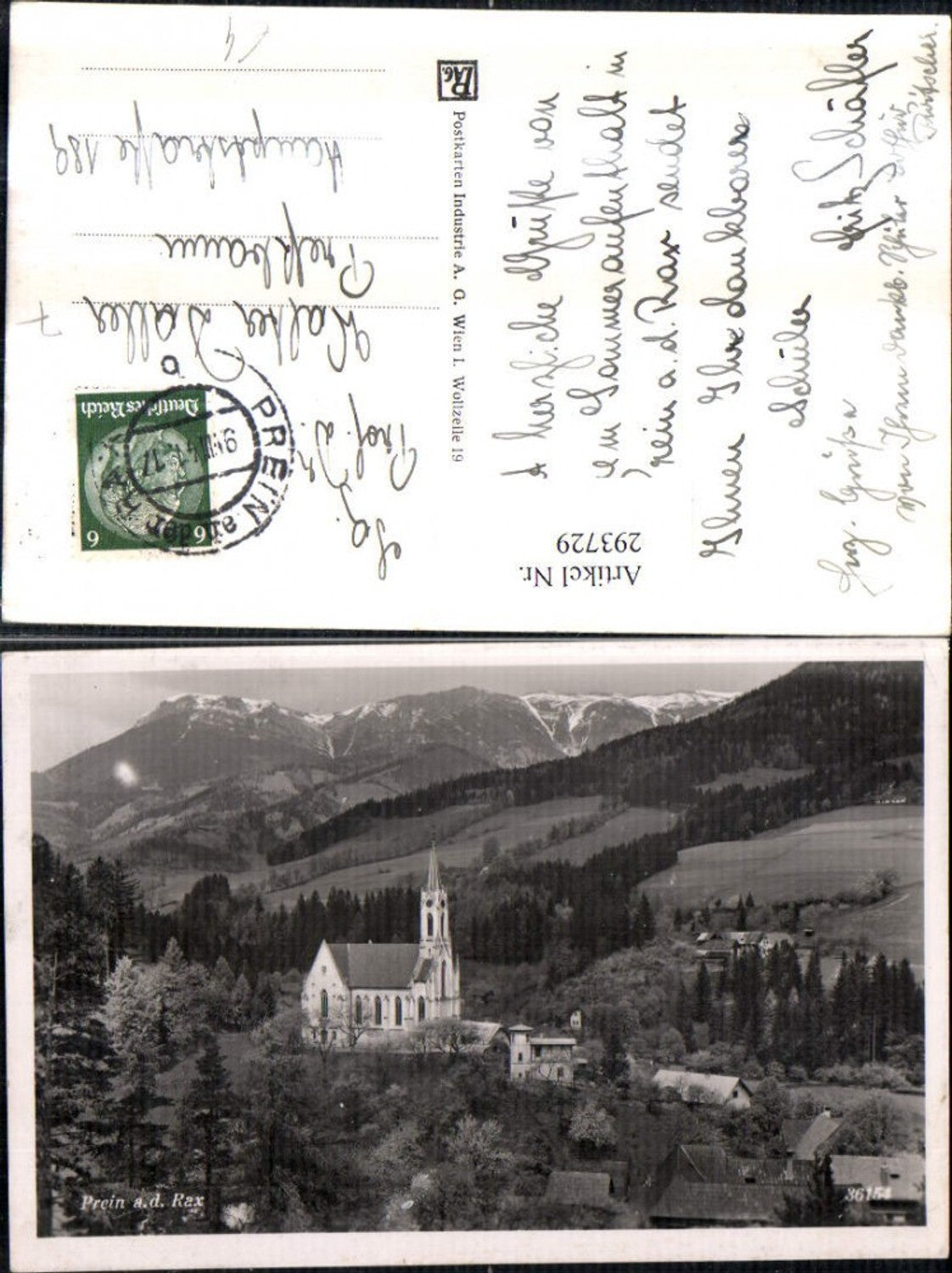 293729,Prein an d. Rax Kirche Bergkulisse