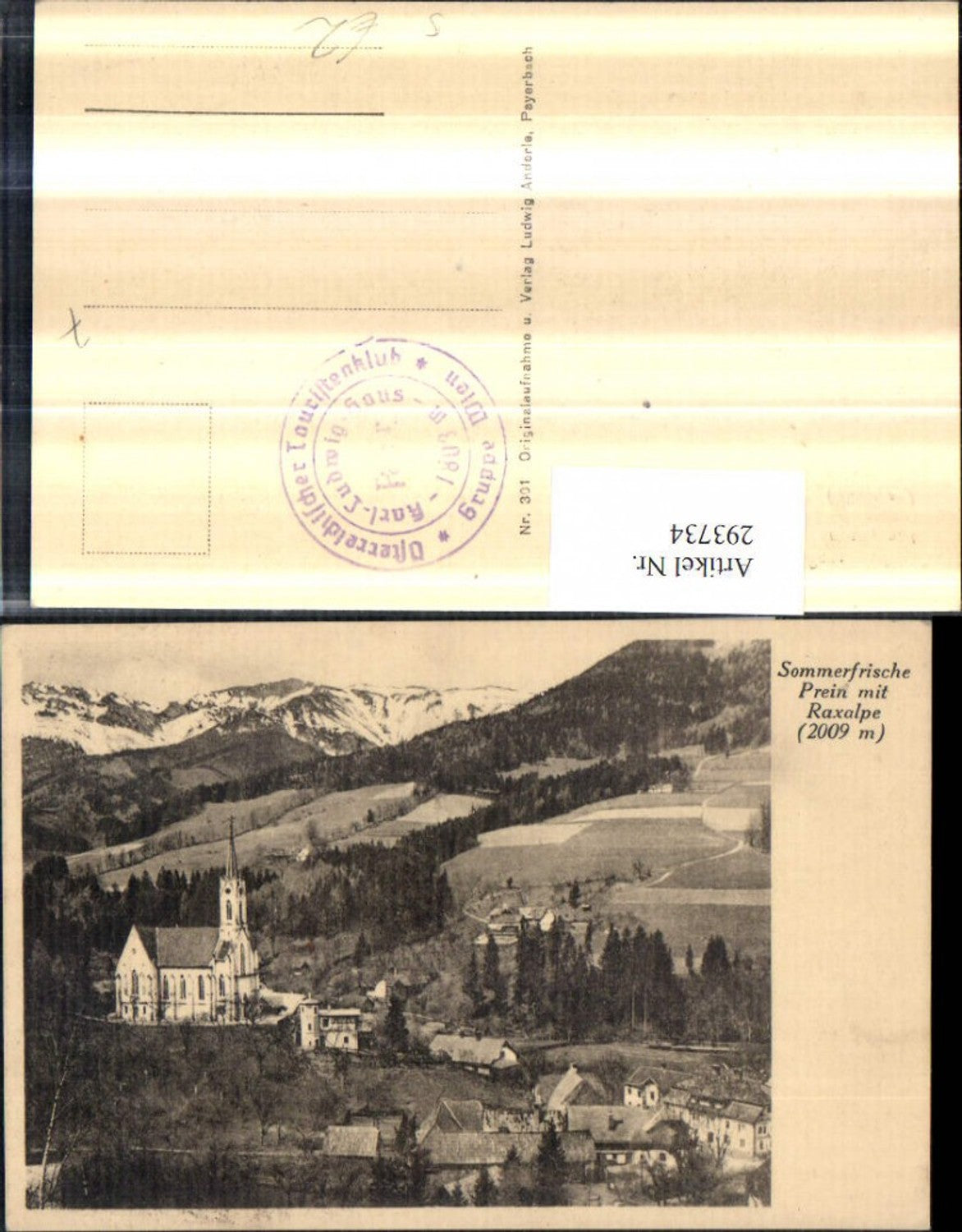 293734,Prein an d. Rax Teilansicht Kirche m. Raxalpe Bergkulisse