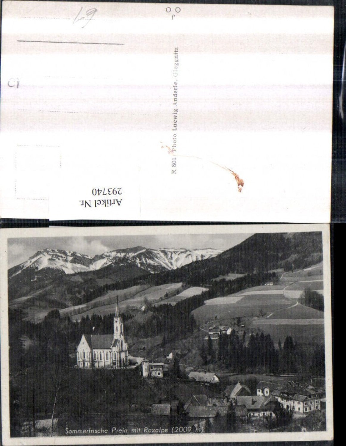 293740,Prein an d. Rax Teilansicht Kirche m. Raxalpe Bergkulisse
