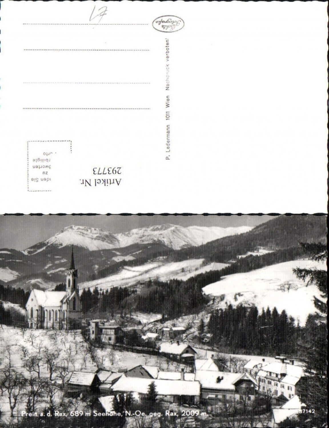 293773,Prein an d. Rax Teilansicht Kirche m. Rax Bergkulisse Winterbild