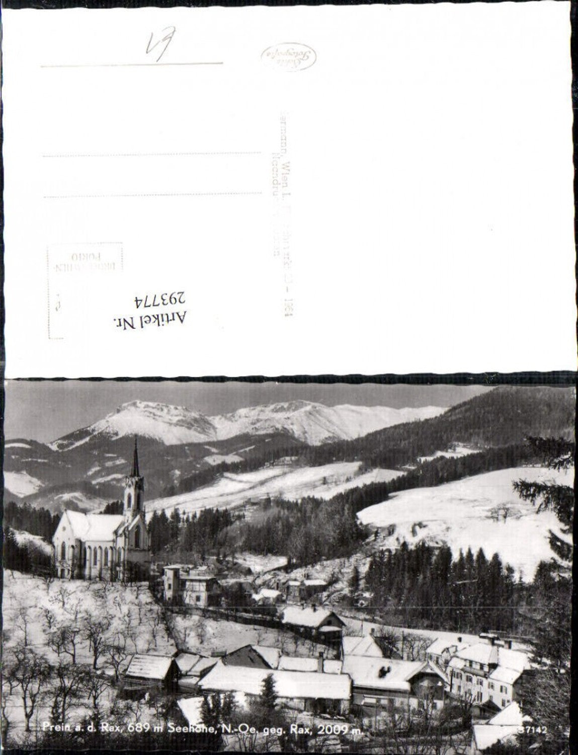 293774,Prein an d. Rax Teilansicht Kirche m. Rax Bergkulisse Winterbild
