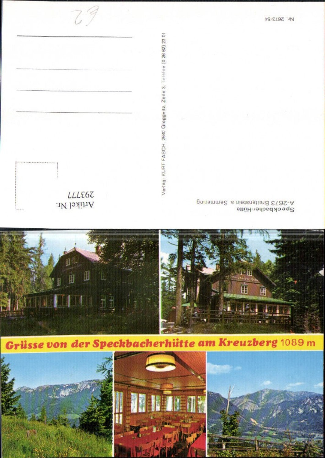 293777,Breitenstein am Semmering Speckbacherhütte Berghütte am Kreuzberg Mehrbildkarte