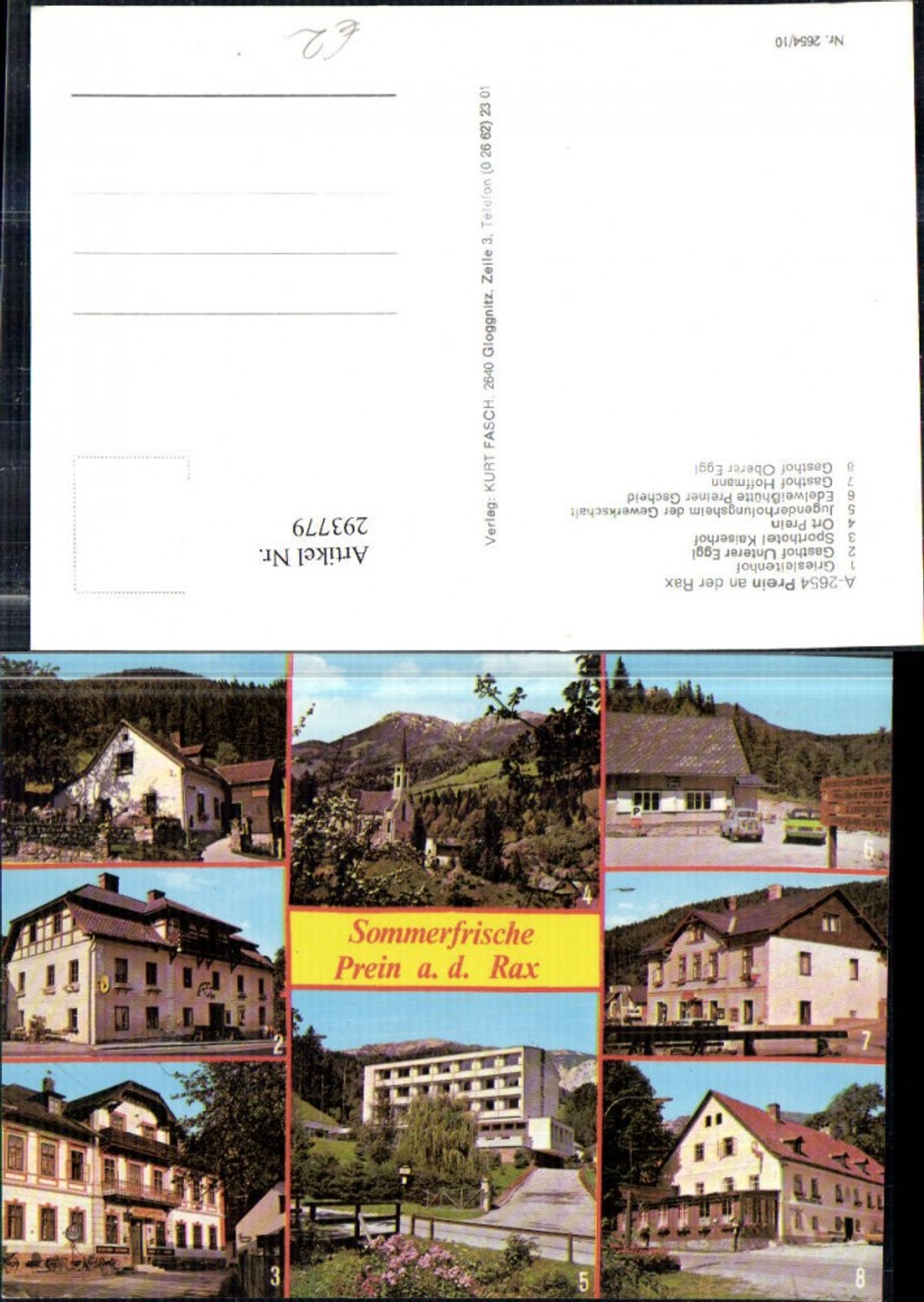 293779,Prein an d. Rax Kirche Gasthof Unterer Eggl Hoffmann Hotel Kaiserhof Mehrbildkarte