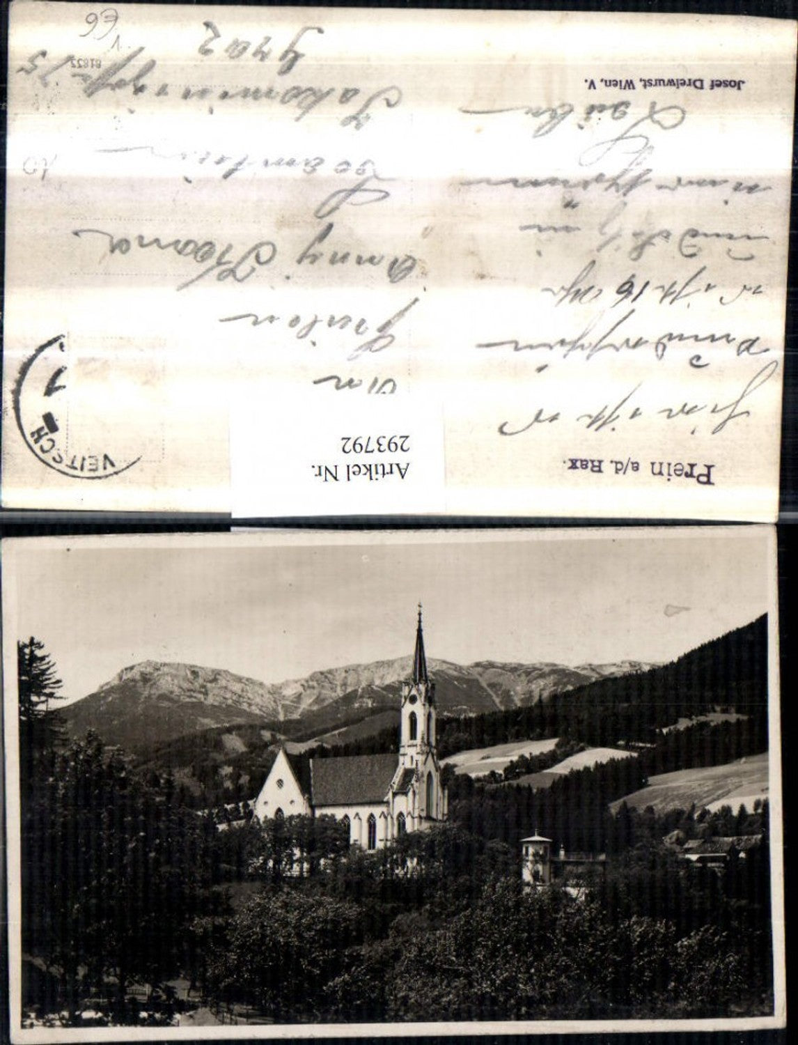 293792,Prein an d. Rax Kirche Bergkulisse pub Josef Dreiwurst Wien