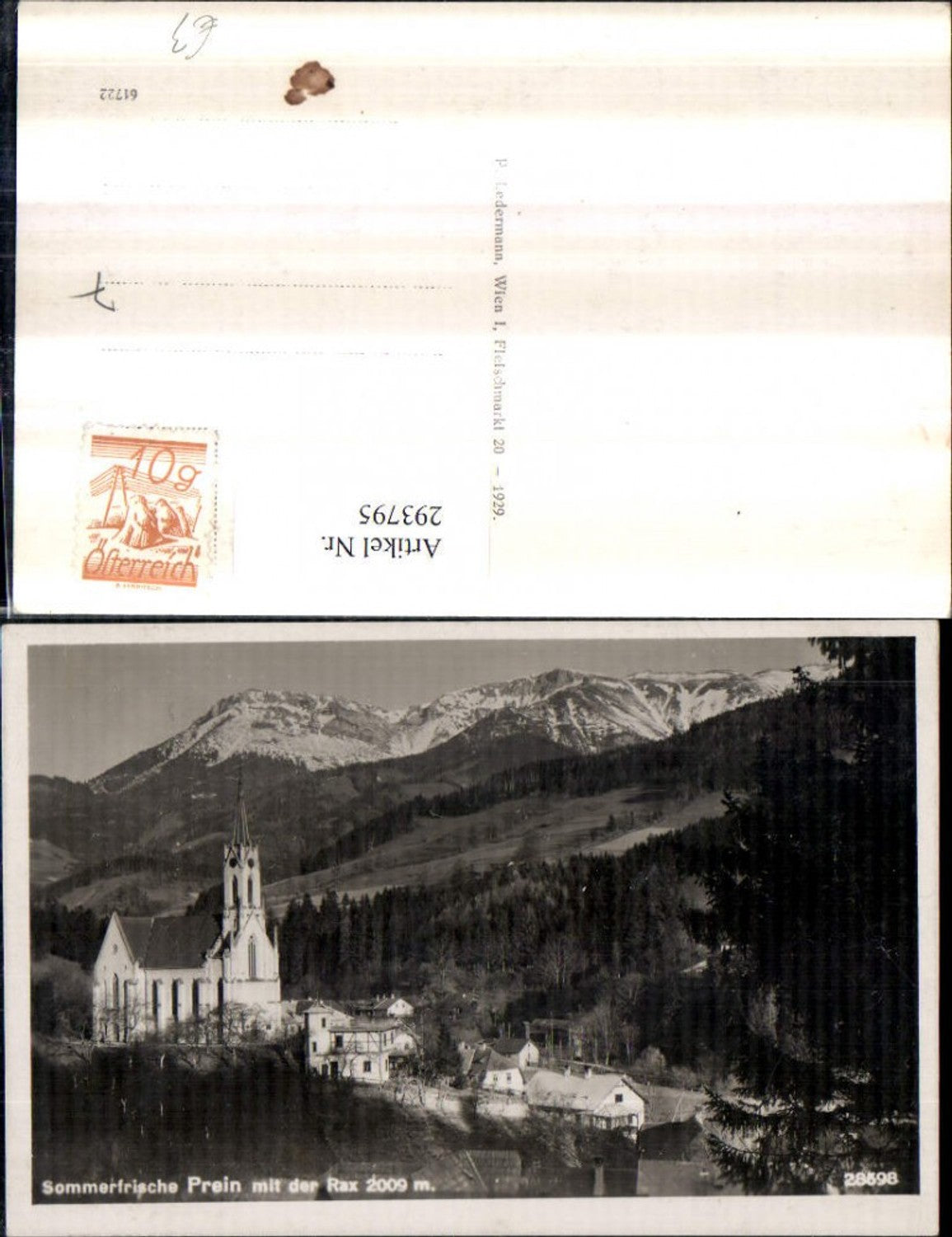 293795,Prein an d. Rax Teilansicht Kirche m. Rax Bergkulisse