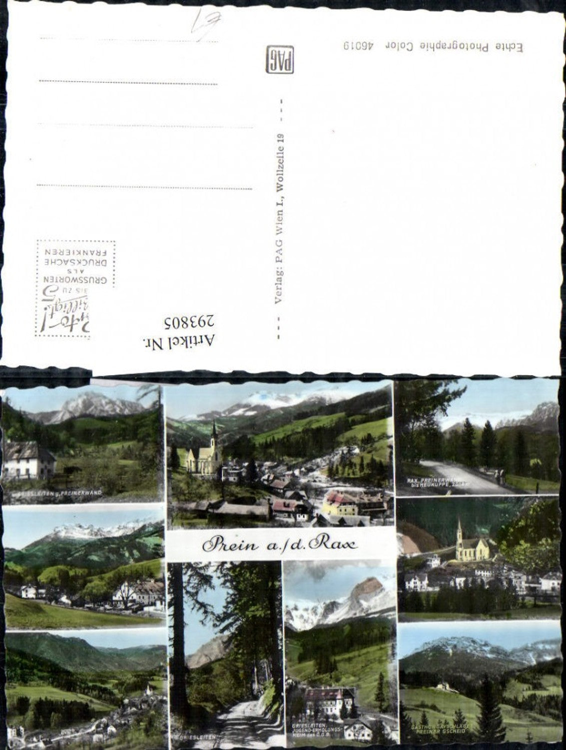 293805,Prein an d. Rax Totale Griesleiten Gasthof Gayschläger Preinerwand Mehrbildkarte
