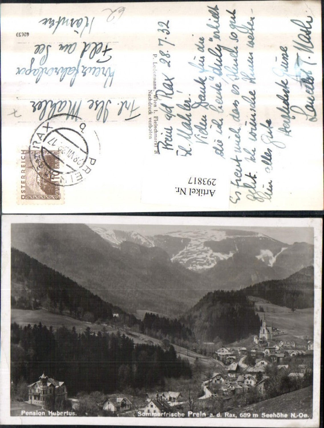 293817,Prein an d. Rax Totale m. Pension Hubertus Bergkulisse