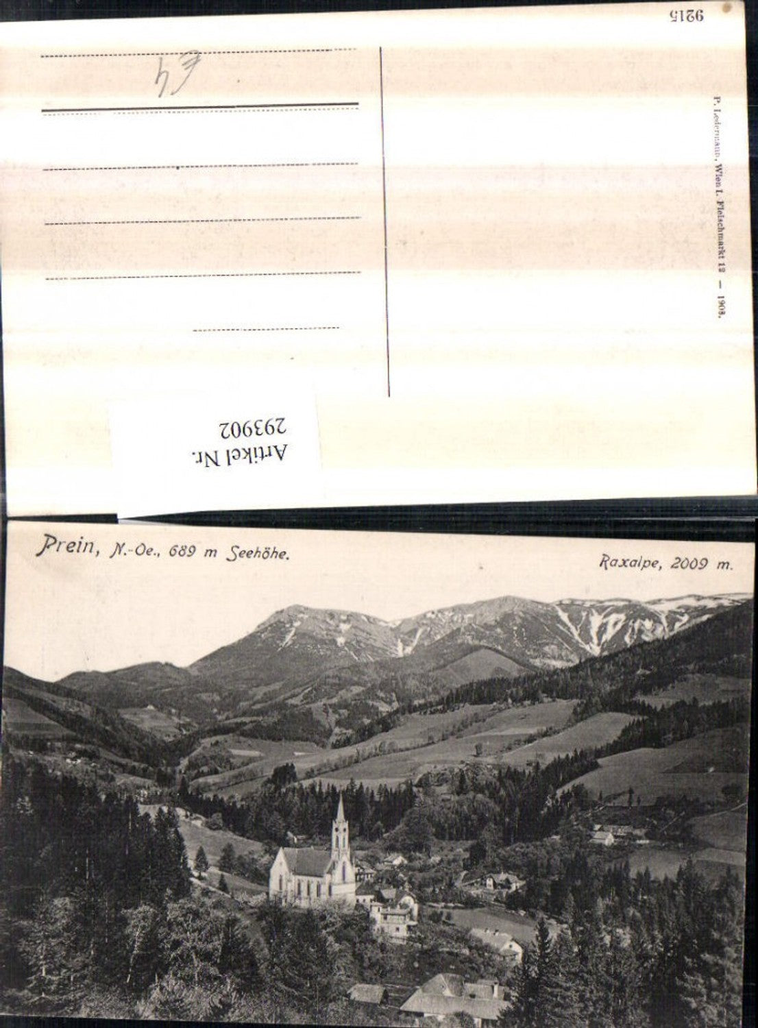 293902,Prein an d. Rax Teilansicht Kirche m. Raxalpe Bergkulisse