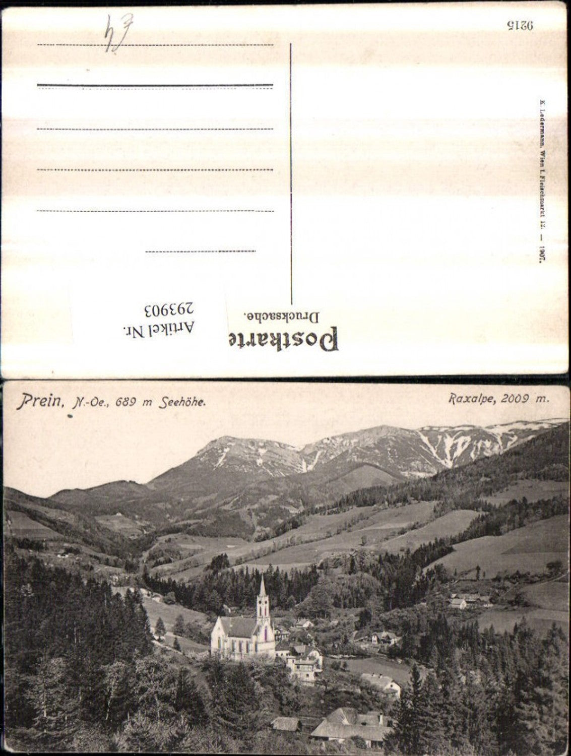 293903,Prein an d. Rax Teilansicht Kirche m. Raxalpe Bergkulisse