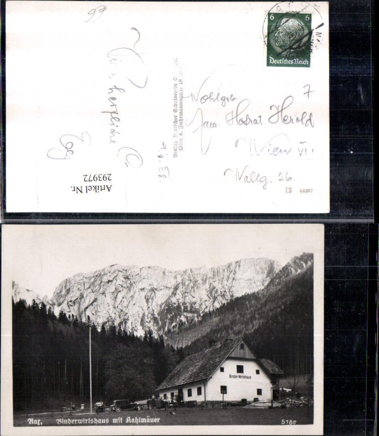 293972,Naßwald Schwarzau Binder Wirtshaus m. Kahlmäuer Rax Bergkulisse