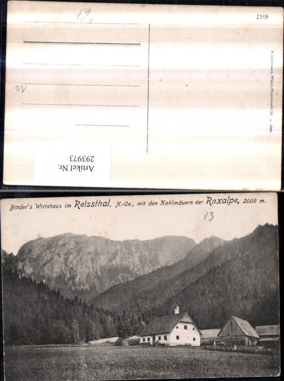 293973,Naßwald Schwarzau Binders Wirtshaus im Reißthal m. Kahlmäuern der Raxalpe Bergkulisse