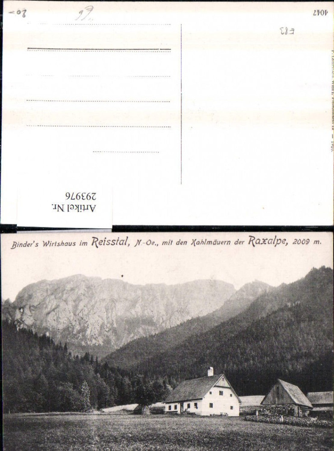 293976,Naßwald Schwarzau Binders Wirtshaus im Reißthal m. Kahlmäuern d. Raxalpe Bergkulisse