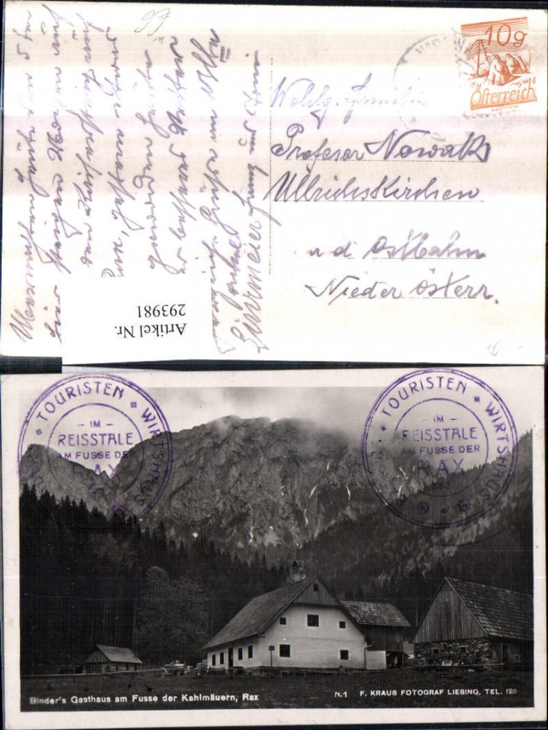 293981,Naßwald Schwarzau Binders Gasthaus m. Kahlmäuern d. Rax Bergkulisse