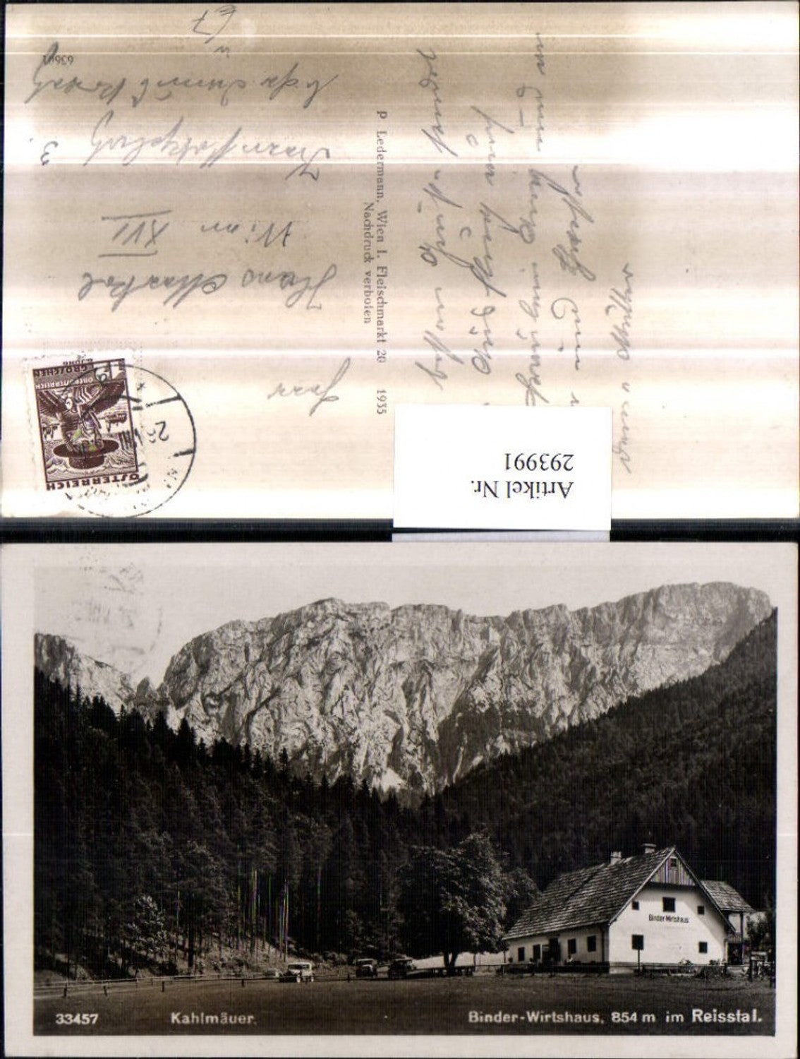 293991,Naßwald Schwarzau Binder-Wirtshaus im Reißtal m. Kahlmäuer Bergkulisse