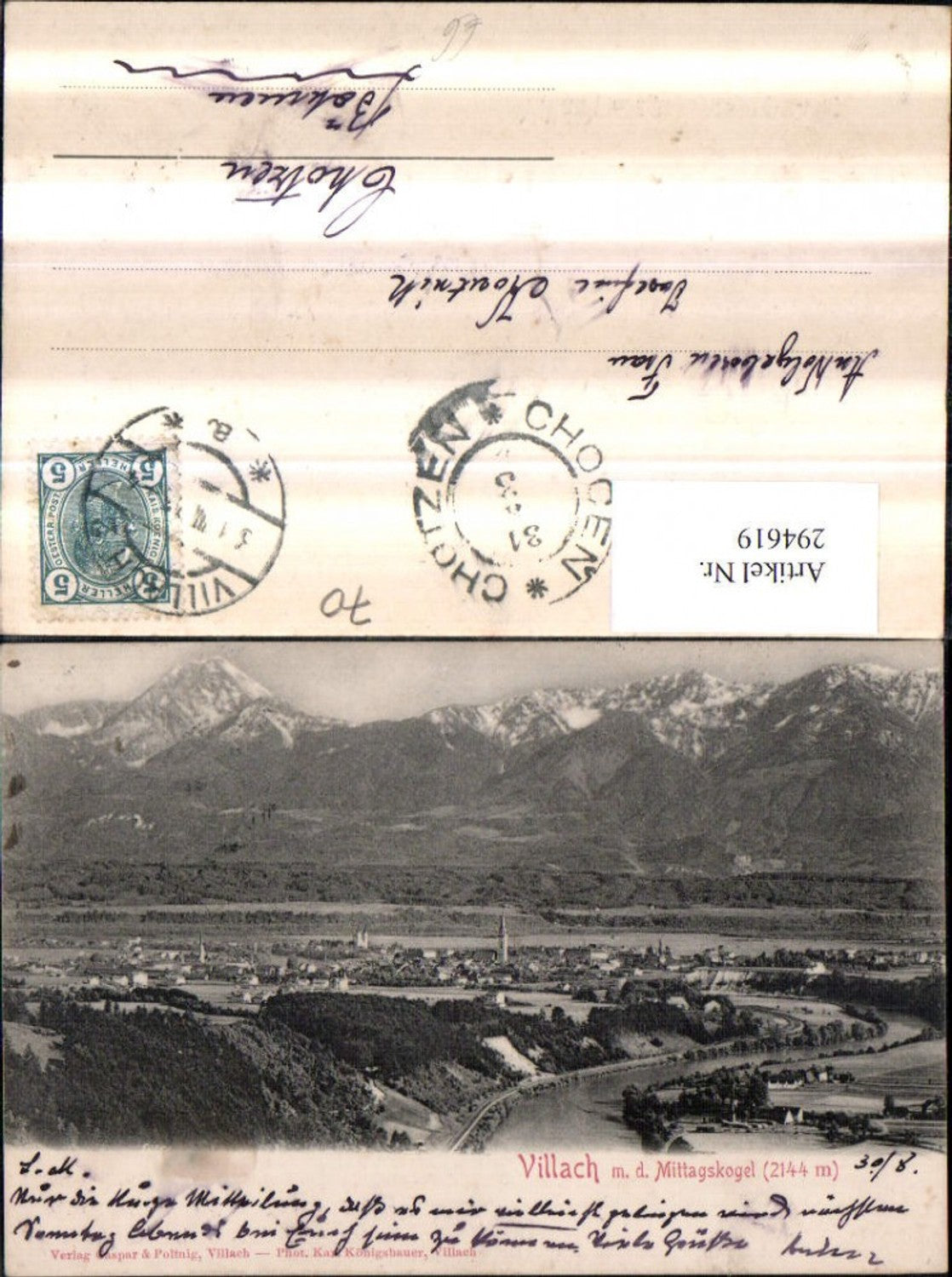 294619,Villach Totale m. d. Mittagskogel Bergkulisse