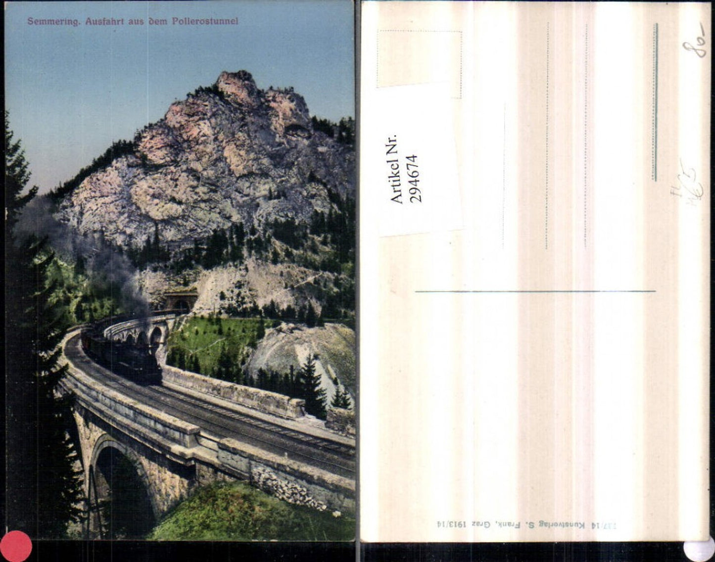 294674,Semmering Semmeringbahn Ausfahrt aus dem Pollerostunnel Viadukt