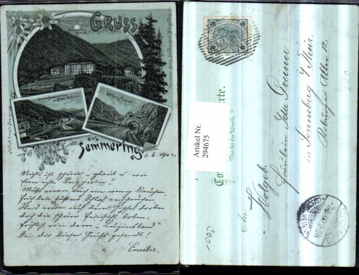 294675,Mond Litho AK Gruß aus Semmering Tunnel Hotel Stefanie Mehrbildkarte