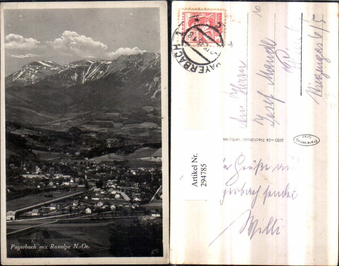 294785,Payerbach Totale m. Raxalpe Bergkulisse