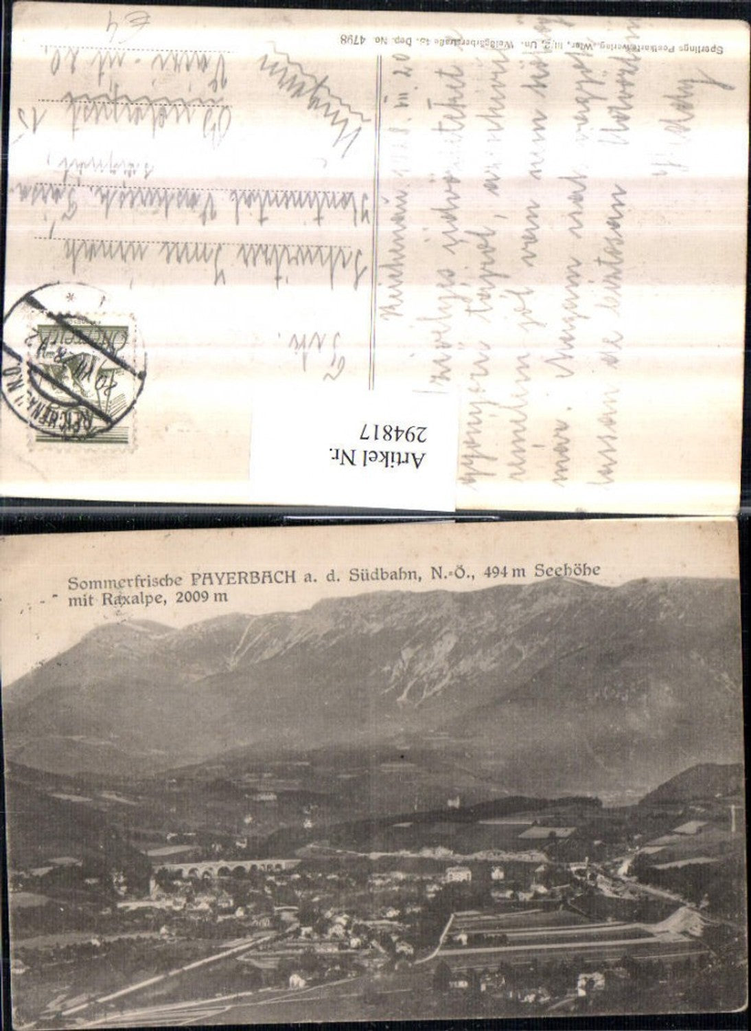 294817,Payerbach an d. Südbahn Totale m. Raxalpe Bergkulisse